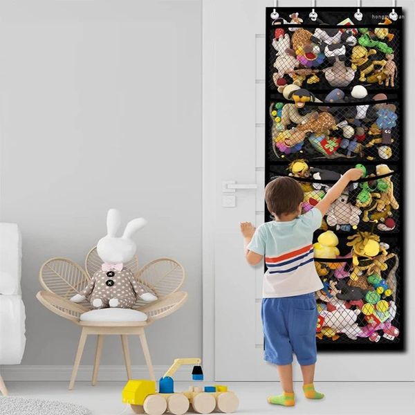 Borse portaoggetti Borsa per giocattoli sospesa Nera Originale Peluche sopra la porta Organizer per porta idee per bambini Stuffies