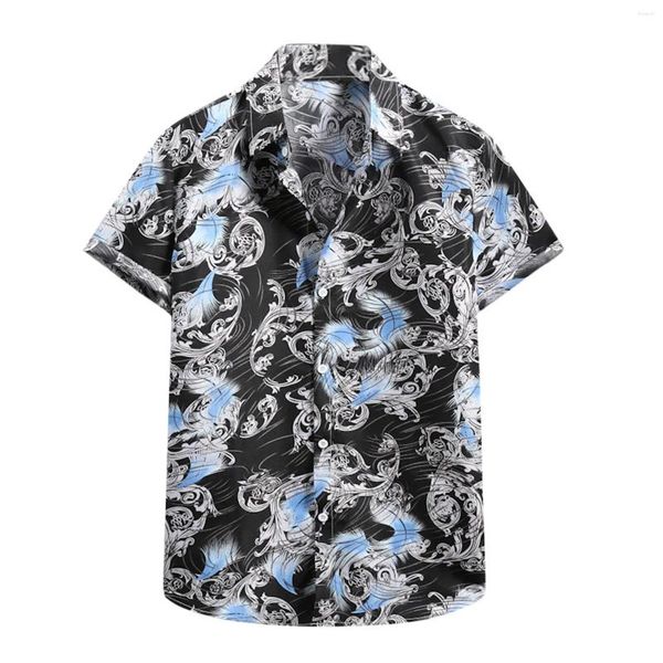 Camisas casuais masculinas manga curta turn down neck blusas de praia topos verão botão acima blusa moda havaiana flor camisa para homem