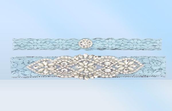 Blaue Brautstrumpfbänder mit Kristallen und Perlen für die Braut, Spitze, Hochzeitsstrumpfbänder, Gürtelgröße von 15 bis 23 Zoll, Hochzeitsbeinstrumpfbänder, echt Pi5898622