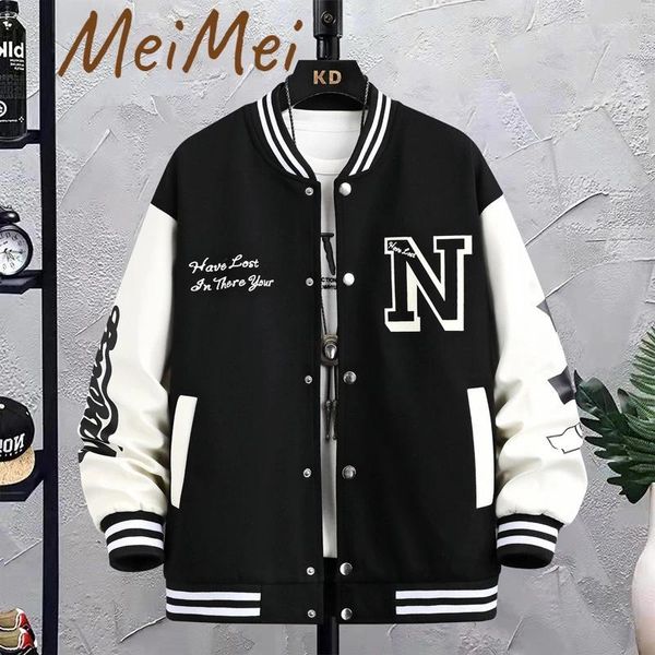 Jaquetas masculinas American Loose Impresso Jaqueta para Homens Tendência Carta N Stand-up Collar Roupas 2024 Primavera e Outono Ins Masculino Casaco Explosivo