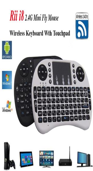 Rii i8 teclado inglês sem fio com touchpad 24g multimídia fly air mouse controle remoto para pcandriod tv boxxbox360 builti9771162