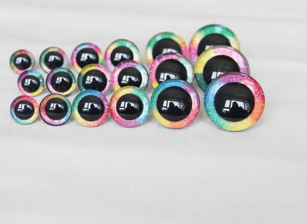 20 pezzi 14-16-18-20-24-30mm-35MM 3D ARCOBALENO glitter giocattolo occhi rondella per lana fai da te bambola di peluche opzione colore - R3 240106