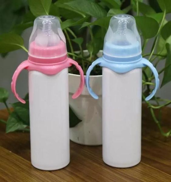 8oz em branco sublimação bebê alimentação garrafa canudinho rosa azul parede dupla vácuo mamilo lidar com garrafas de água inquebráveis DHL FY51534573261