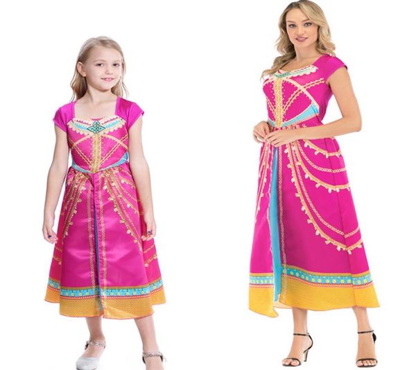 Principessa Jasmine Famiglia Madre e bambini vestono costume cosplay film Aladdin Dress Costume Superior Halloween Stage Adult Kids Gift4752632