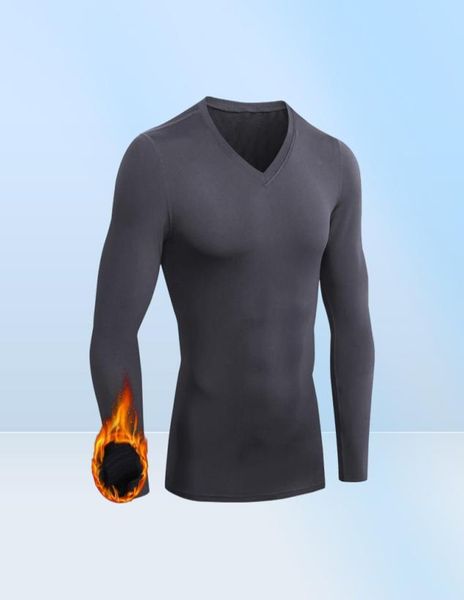 Lauftrikots 2021 Winter Thermo-Unterwäsche Shirt Männer V-Ausschnitt Fleece Baselayer Sport Tops Herbst Thermo Kleidung Pyjamas Sleepwea9563208