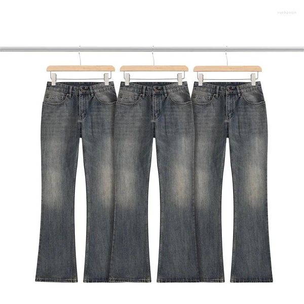 Jeans masculinos High Street Bambu Ribbed Homens Mulheres Qualidade Lavada Oversize Denim Calças Militares