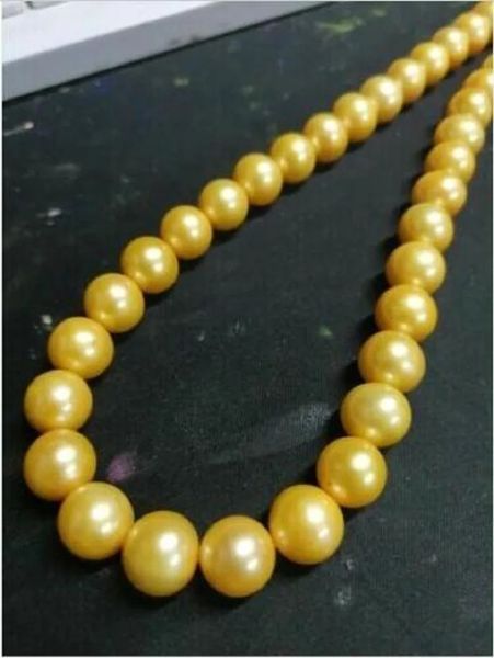 Большое ожерелье с круглым жемчугом из натурального южно-китайского морского золота AAA1011 мм 35 и 14 карат 240106