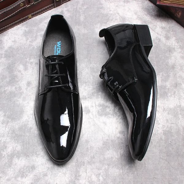 İtalyan Bury Siyah Orijinal Oxford Elbise Patent Deri Dikiş Takım Ayakkabı Düğün Düğün Resmi Erkek Ayakkabı 240106