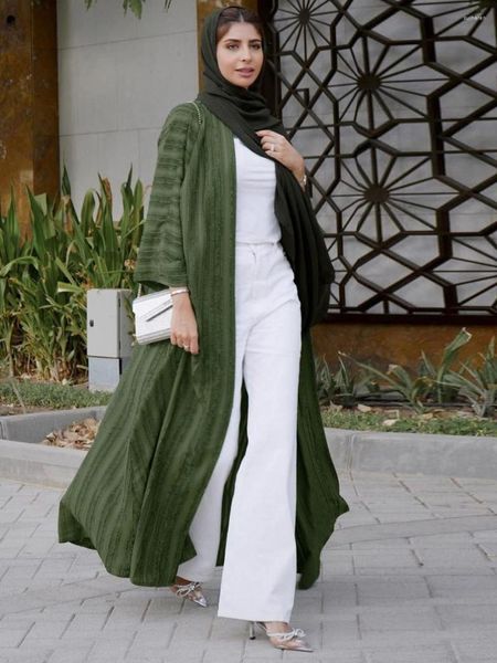 Etnik Giysiler Moda Müslüman Kimono Abaya Katı Çizgili Retro Hardigan Robe Dubai Orta Doğu Suudi Arabistan Eid Giysileri 2024