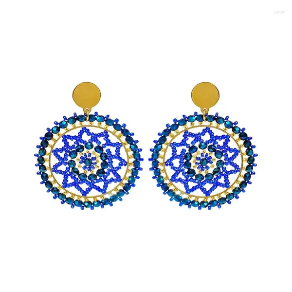 Orecchini pendenti con perline intrecciano una rete da sogno originalità moda lavorata a mano a maglia Bohemia scava fuori rotondità blu reale perline di riso