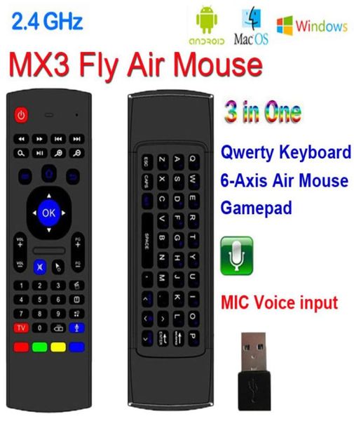 X8 24-GHz-Funktastatur MX3-Fernbedienung mit 6-Achsen-Mikrofonstimme 3D-IR-Lernmodus Fly Air Mouse-Hintergrundbeleuchtung für Android Smart7933422