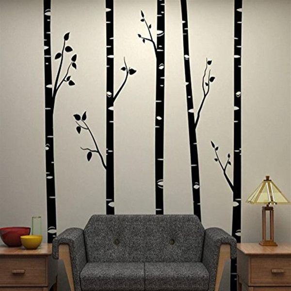5 grandes árvores de bétula com galhos adesivos de parede para quarto de crianças arte de parede de vinil removível decalques de parede para berçário de bebês citações D641B 20120297n