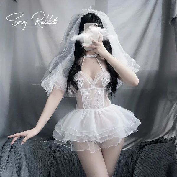 Sexy lingerie noiva empregada vestido de casamento renda pijama roupa interior erótica para mulheres cosplay uniforme tentação trajes roleplay 240105