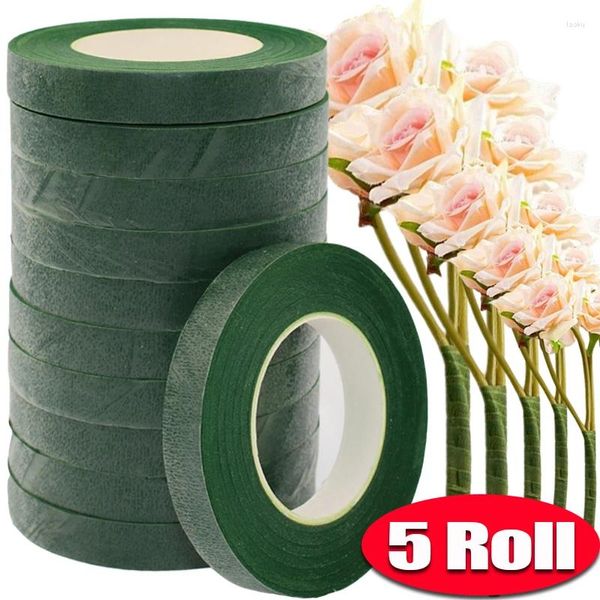 Fiori decorativi 5/1 Rotoli Nastro verde floreale Corpetti di fiori artificiali Avvolgere Nastri per fioristi Bouquet Elastico fai da te 20M Forniture per matrimoni