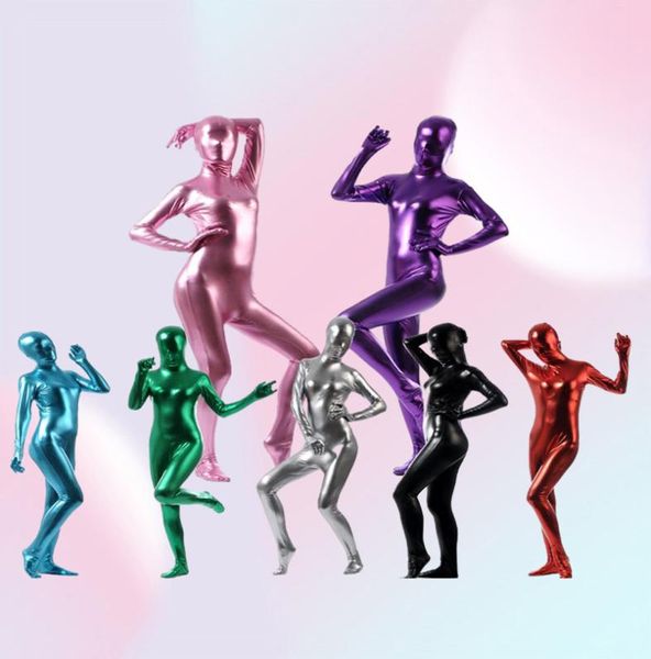 Adulto Donna Donna Metallic Lycra Spandex Cosplay Halloween Party Full Body Zentai Tuta Tuta Unitard Plugsuit3209352