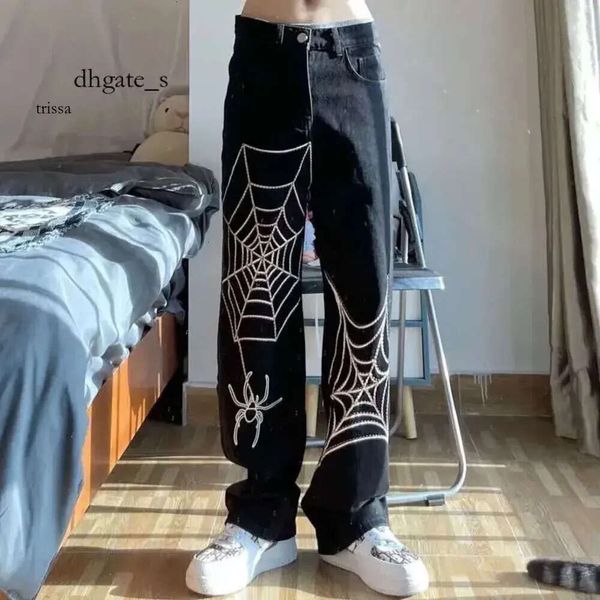 Dhgate Sp5der Trainingsanzug Herren Jeans Vintage Mode Y2k Männer Schwarz Baggy Oversize Hosen Frauen Weites Bein Koreanische Sommer Spinne Grafik Hose