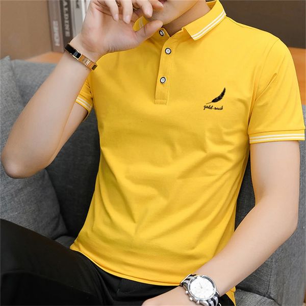 Мужская летняя рубашка-поло с лацканами, топы с короткими рукавами, мужская деловая повседневная молодежная корейская модная одежда-поло 240106