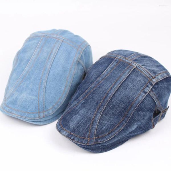 Berets Homens Denim Sboy Boina Chapéu Flat Ivy Gatsby Cabbie Driving Cap Ajustável Respirável Retro Casual