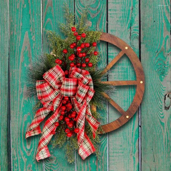 Decorazioni natalizie Decorazione riutilizzabile Corona di legno con fiocco per ruota Porta d'ingresso festosa con sospensione per Merry