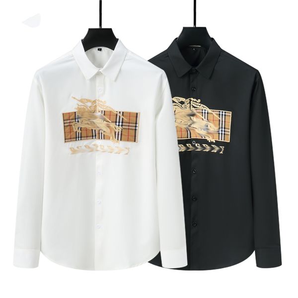 Camisa casual masculina de grife, camiseta de negócios de grife de alta qualidade, camisa clássica de manga comprida, top de primavera e outono com letras de cor sólida, grande S/M/L/XL/2XL/3XL topbr 171