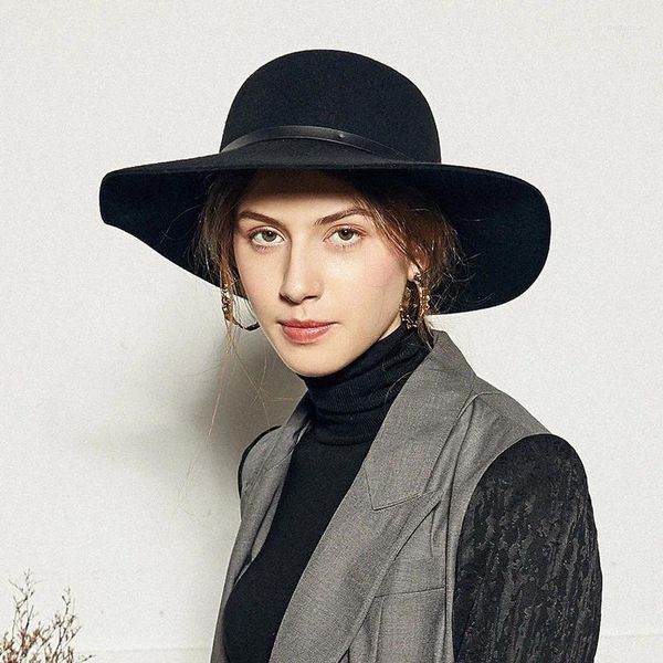 Berets outono retro grande borda chapéu moda elegante feminino inverno versão coreana mostrar nobre negócio lã designer atacado