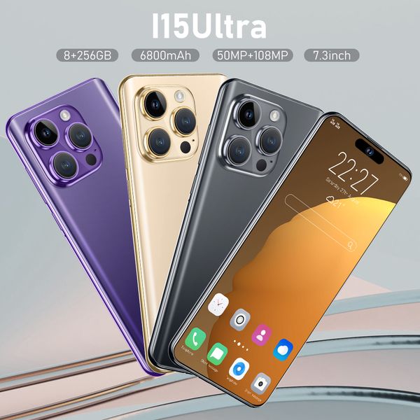 Smartphone i15 ultra móvel com sistema Android 13, suporte para cartão SIM duplo, telefone mibile real 4G 5G, 2 GB de RAM + 16 GB de ROM, telefones grandes de 7,3 polegadas