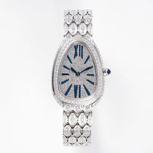 Relógio feminino Gilt Snake Shadow com diamante tamanho 33 mm espessura 6,85 espelho de safira movimento de pedra de quartzo de precisão pulseira de aço serpentina de grande fabricação