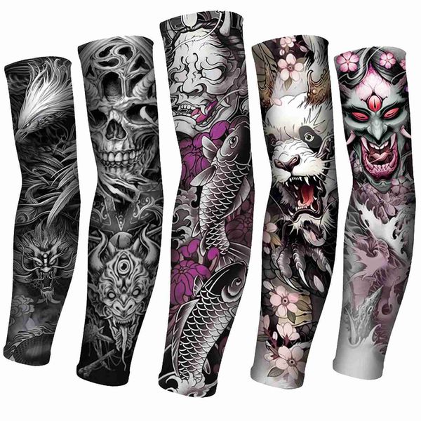 Arm-Beinlinge, fingerlose Handschuhe, 1 Paar Tattoo-Ärmel, Männer, lang, Sommer, nahtlos, Armschutz, Sonnenschutz, Abdeckung, Outdoor, Fahren, Eisseide, Damen, YQ240106