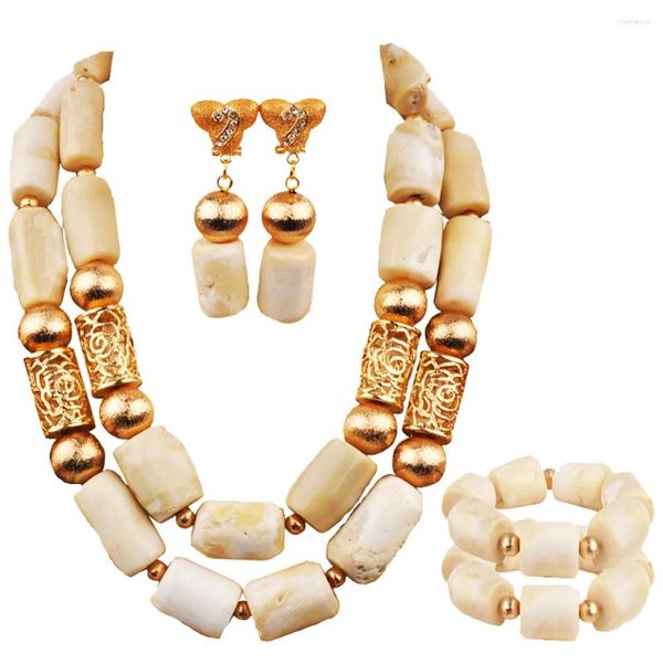 Conjunto de brincos de colar branco coral contas africanas joias para mulheres