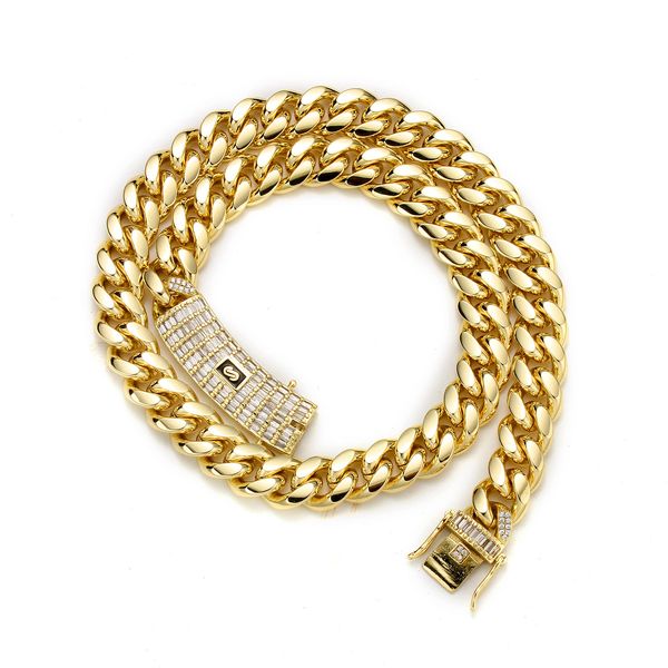 6mm-14mm hip hop aço inoxidável cubana link corrente colar completo 5a zircão fecho 14k/18k banhado a ouro acessórios conjunto de jóias de ouro