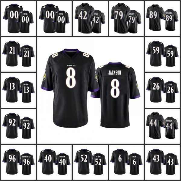 Baltimore''Ravens''Men 8 Lamar Jackson 6 Patrick Queen 21 Brandon Stephens 42 Patrick Ricard Donna Youth''NFL Maglia nera personalizzata Vapor Limited