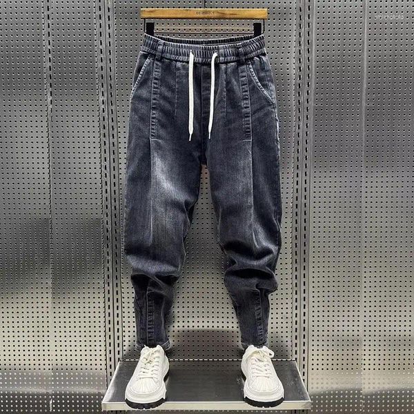 Мужские джинсы, модные корейские роскошные свободные повседневные джинсовые брюки с эластичной резинкой на талии, осенняя уличная одежда, шаровары