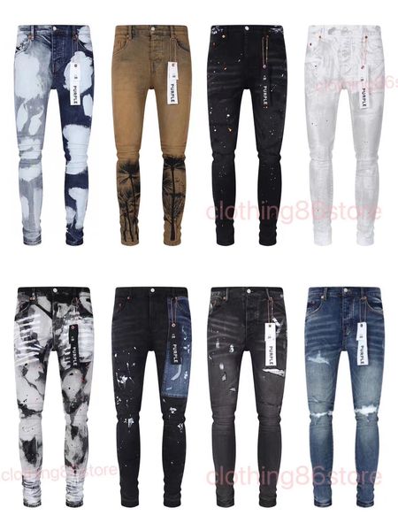 Mens Roxo Jeans Designer Jeans Moda Angustiado Rasgado Motociclistas Mulheres Denim Carga Para Homens Calças Pretas 2024 Novo Roxo Jeans Black Label