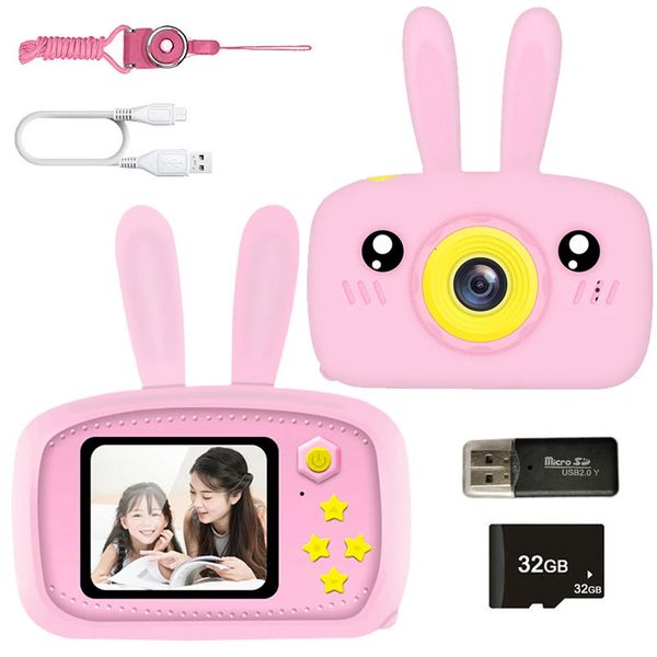 Мини-камера с изображением кролика, 2-дюймовый HD-экран, развивающие детские игрушки, портативная цифровая видеокамера, зеркальная камера для детей, подарки 240105