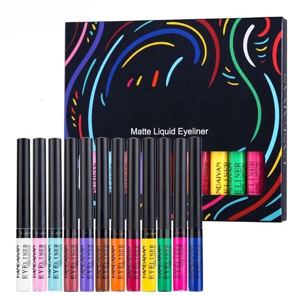 12-teiliges Set Bunter flüssiger Eyeliner-Stift, wasserfest, langlebig, schnell trocknend, kein Ausblühen, blau-rosa Eyeliner-Stift, Kosmetik-Werkzeuge 240106