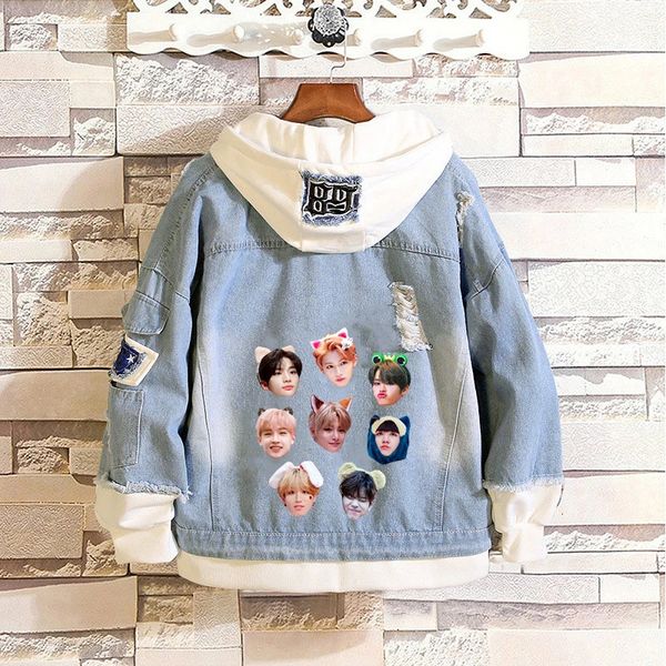 Streunende Kinder Kpop Kostüme Jacken Männer Frauen Mode Trend Y2k Denim Jacke Frühling Herbst Casual Kapuze Outwear Mantel 2023 240105