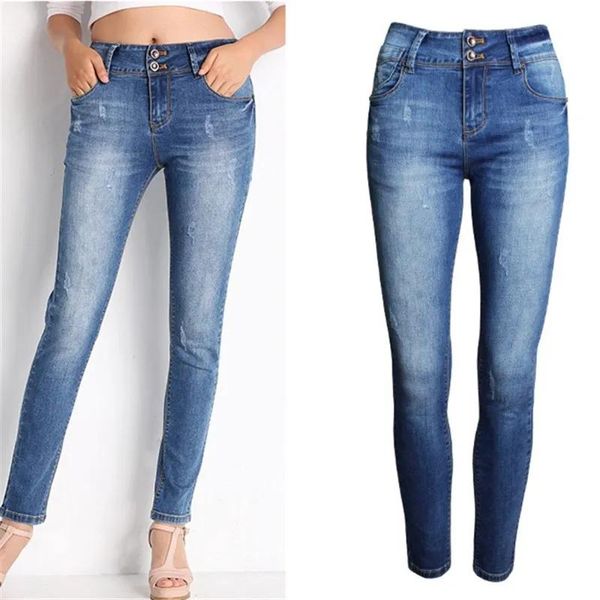 Jeans por atacado Novos chegados risquem jeans jeans European moda de jeans de jeans de jeans skinny mais tamanho feminino calça lápis casual 6