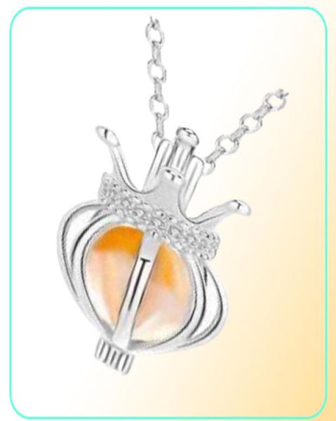 Collana con ciondolo a corona con goccia d'acqua in argento sterling 925, gabbia cono scavato, sfera di olio essenziale, aromaterapia, medaglione di perle, regalo di gioielli7481714