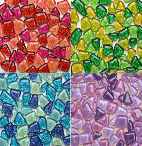 Novo design glitter vidro mosaico contas plana mármores irregulares telhas de mosaico de vidro para vaso de flores lanterna aquário jardim decora2812331