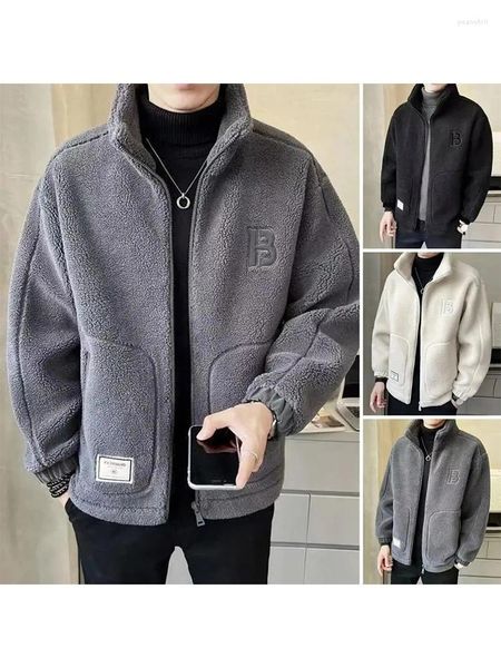 Jaquetas masculinas casaco casual homens rua grande bolso zíper standneck solto jaqueta quente homem primavera outono moda sólida mangas compridas outwears