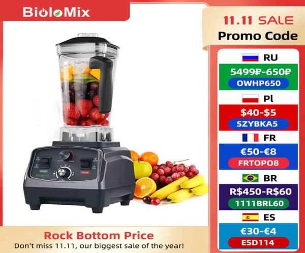 BioloMix 3HP 2200W Heavy Duty Comercial Temporizador Liquidificador Misturador Espremedor Processador de alimentos de frutas Smoothies de gelo BPA 2L Jar H11038717605