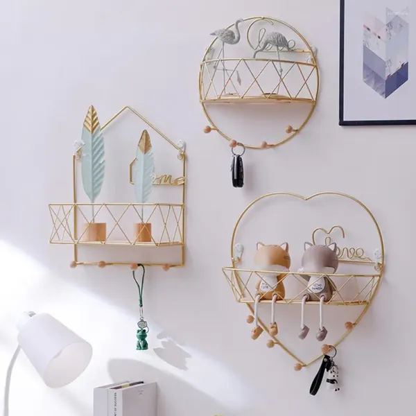 Ganci Design semplice da appendere Scaffale di stoccaggio di grande capacità Decorazione da parete a forma rotonda per casa a cuore senza punzonatura