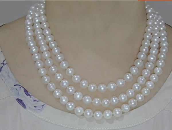 Collana di perle bianche naturali AAA da 910 mm del Mar Cinese Meridionale a tre fili, clip 14K da 1820 pollici 240106
