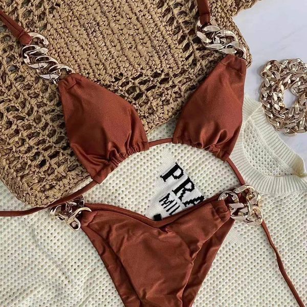 Diy sexy design personalizado corrente de duas peças bikini maiô feminino push up bikini conjunto roupa de banho beachwear biquini xl 240105