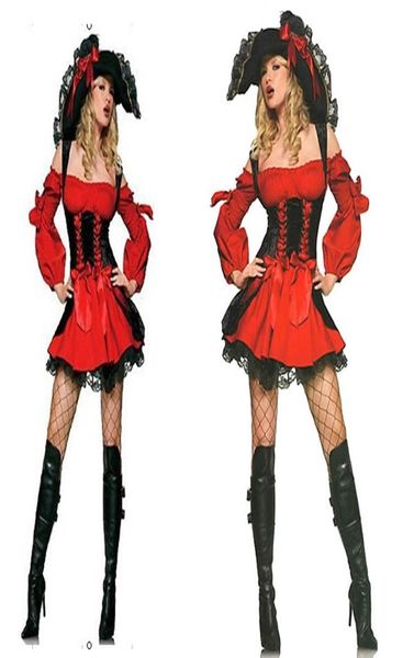 Tema traje chegada sexy adulto vermelho halloween pirata bruxa cosplay fantasias vestido para mulheres uniformes de natal plus size xl 22092718385