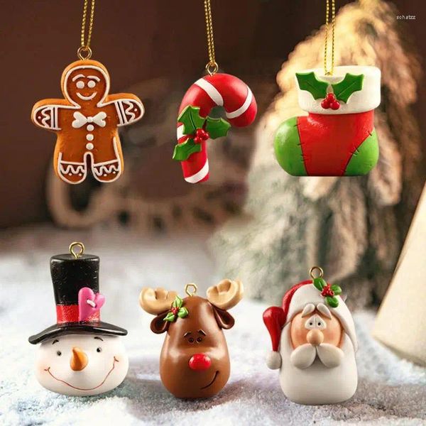 Decorazioni natalizie 6 pezzi serie di cartoni animati carini accessori decorativi da appendere in resina con retro piatto