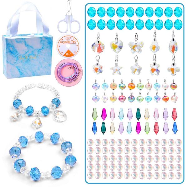 Kinder Set Lila Handgemacht DIY Großes Loch Perlen Exquisite Kristall Perlen Armband Geschenkbox Crytal