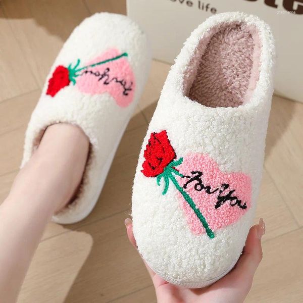 Pantofole da Donna Amore Femminile Soffici Infradito Calde Infradito Scarpe da Soggiorno Invernali Coperta Spessa Peluche PVC Antiscivolo Comfort Ciabatte Regalo