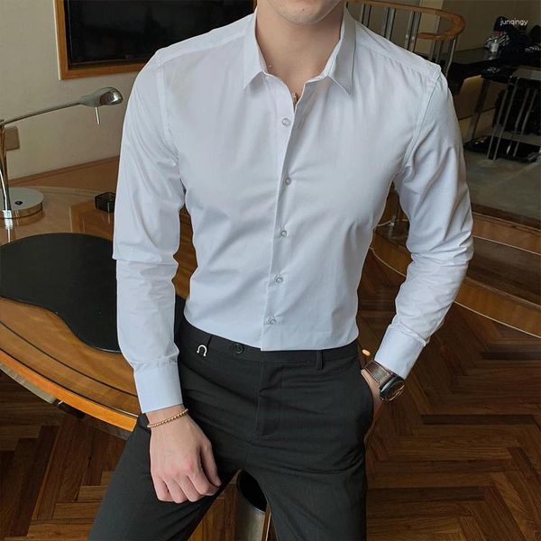 Camisas de vestido masculinas 7 cores negócios moda cor sólida camisa de manga longa estilo clássico algodão casual branco fino ajuste roupas de escritório