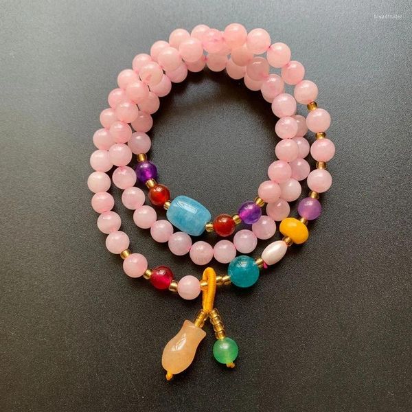 Braccialetti con ciondoli Perline di quarzo rosa naturale Collana con bracciale buddista tibetano Ciondoli con pietra d'amore 1 pezzo 6 mm di goccia